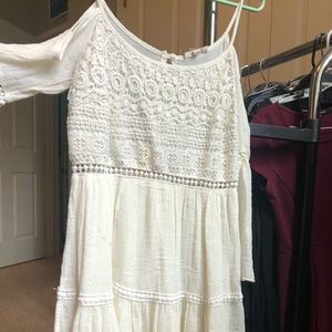 White Bell Sleeve Lace Dress Off The Shoulder